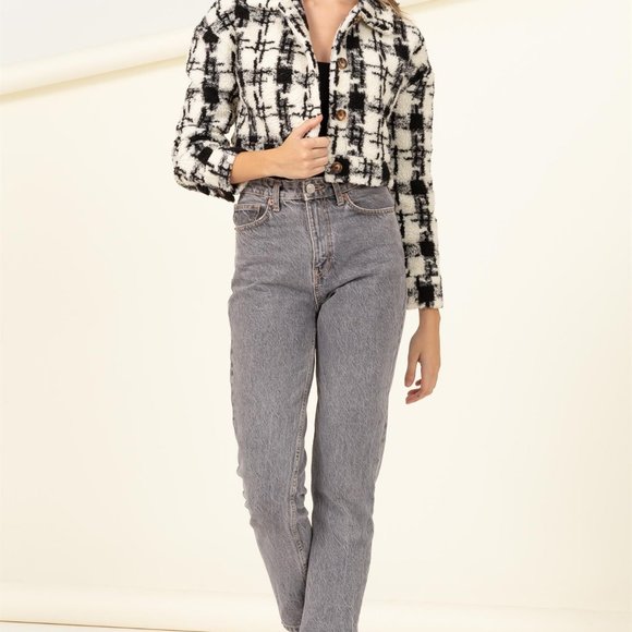 MY STYLE PATTERENED TEDDY CROPPED JACKET - Picture 5 of 6